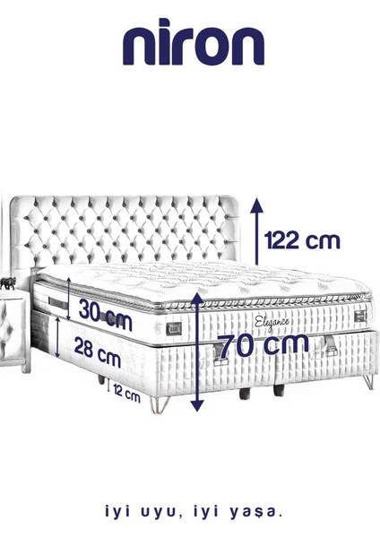 Elegance Lüks Yatak Baza ve Başlık Seti 120 x 200 cm Tek Kişilik Paket Yaylı Yumuşak Yatak Baza Başlık Takımı
