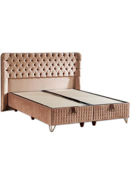 Elegance Lüks Baza ve Başlık Seti 120 x 200 cm Tek Kişilik Krem Babyface Kumaş Baza ve Başlık Takımı