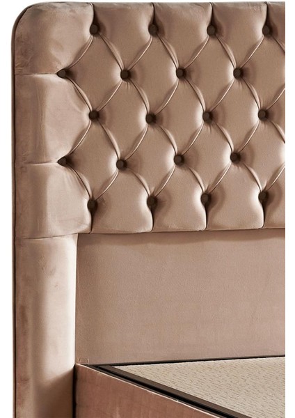 Elegance Lüks Baza ve Başlık Seti 150 x 200 cm Çift Kişilik Krem Babyface Kumaş Baza ve Başlık Takımı