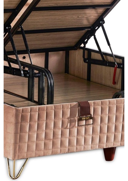 Elegance Lüks Baza ve Başlık Seti 120 x 200 cm Tek Kişilik Krem Babyface Kumaş Baza ve Başlık Takımı