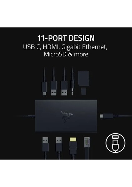 USB C Dock 11 Bağlantı Noktalı Seyahat Şarj Istasyonu Black