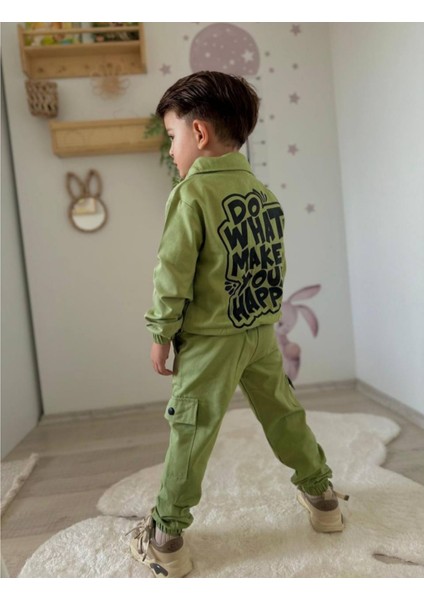 Yeşil Renk, Gabardin Kumaş ,pantolon, Tişört, Ceketli Çocuk Üçlü Takım modelleri