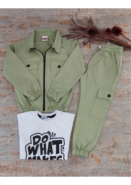 Yeşil Renk, Gabardin Kumaş ,pantolon, Tişört, Ceketli Çocuk Üçlü Takım fırsatları