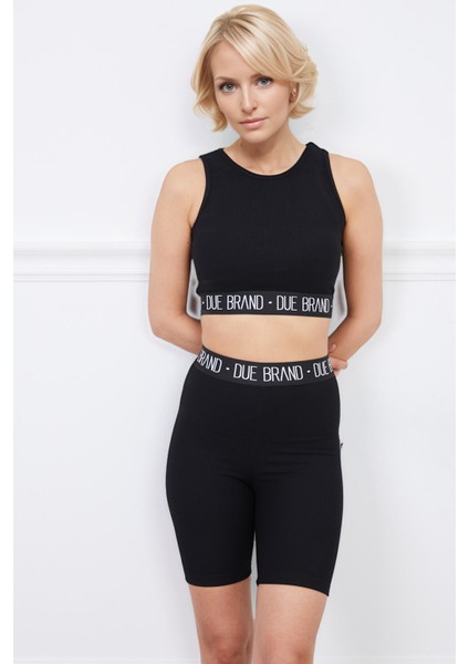 Yüksek Bel Fitilli Tayt Crop Büstiyer Toparlayıcı Kadın Alt Üst Takım Siyah fiyatları