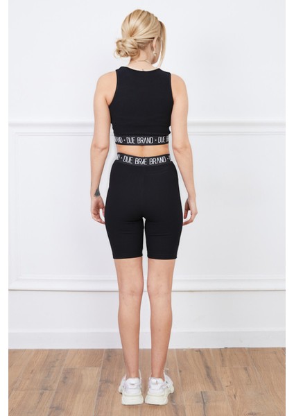 Yüksek Bel Fitilli Tayt Crop Büstiyer Toparlayıcı Kadın Alt Üst Takım Siyah modelleri