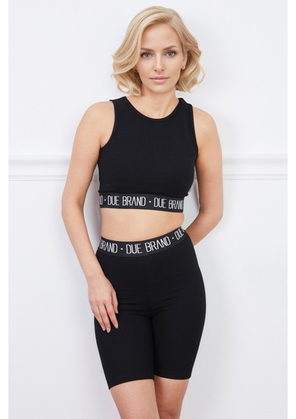 Yüksek Bel Fitilli Tayt Crop Büstiyer Toparlayıcı Kadın Alt Üst Takım Siyah fırsatları