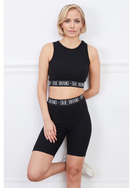 Yüksek Bel Fitilli Tayt Crop Büstiyer Toparlayıcı Kadın Alt Üst Takım Siyah indirimleri