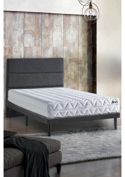 Niron Slim Pocket Yatak Seti 90X200 Tek Kişilik Paket Yaylı Yatak, Gri Metal Baza ve Başlık Takımı