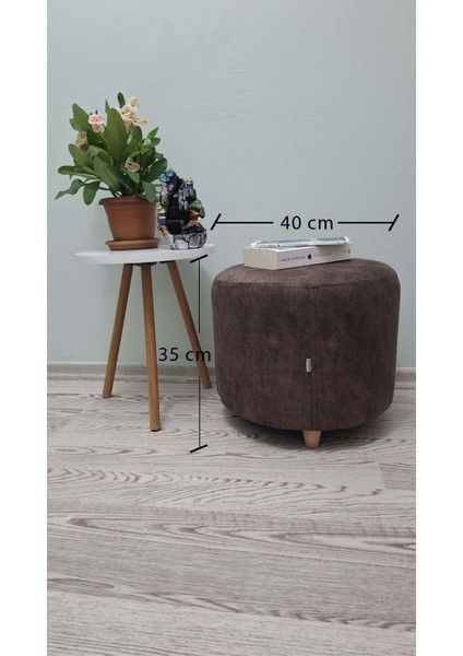Ahşap Ayaklı Nubuk Kumaş Yuvarlak Puf fiyatları
