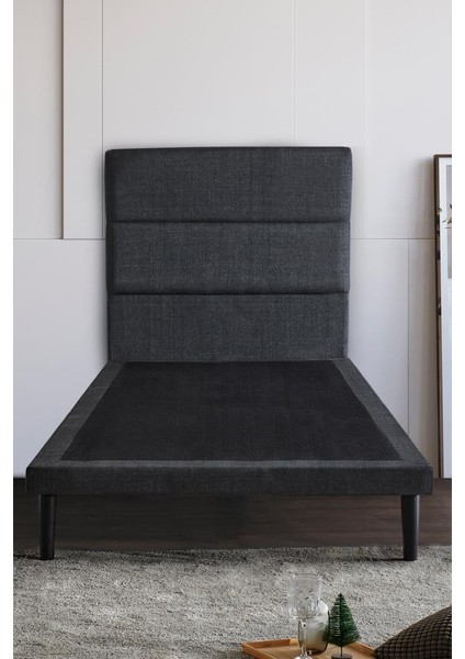 Niron Slim Baza ve Başlık Takımı 90X190 Tek Kişilik Gri Kumaş Kaplı Metal Karyola ve Başlık Seti