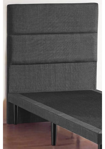 Niron Slim Baza ve Başlık Takımı 90X190 Tek Kişilik Gri Kumaş Kaplı Metal Karyola ve Başlık Seti