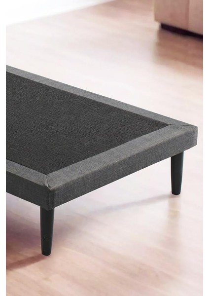 Niron Slim Baza ve Başlık Takımı 90X190 Tek Kişilik Gri Kumaş Kaplı Metal Karyola ve Başlık Seti