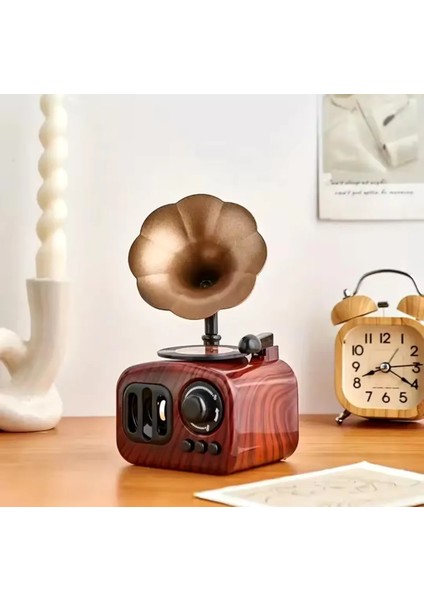 Nostaljik Radyo Görünümlü Gramofon Temalı Kurmalı Retro Müzik Kutusu Konsept Hediyelik Dekoratif Set