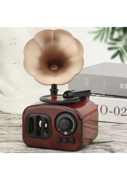 Nostaljik Radyo Görünümlü Gramofon Temalı Kurmalı Retro Müzik Kutusu Konsept Hediyelik Dekoratif Set