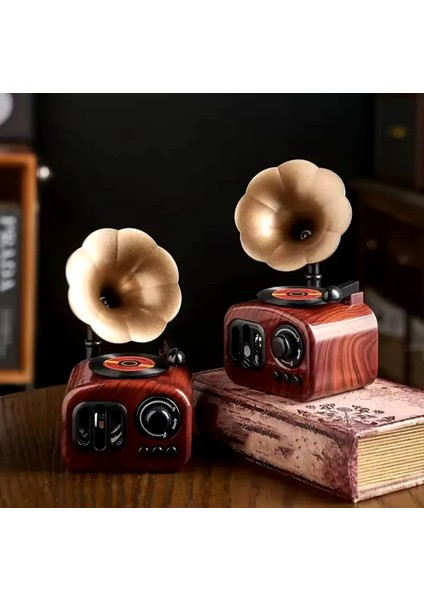 Nostaljik Radyo Görünümlü Gramofon Temalı Kurmalı Retro Müzik Kutusu Konsept Hediyelik Dekoratif Set