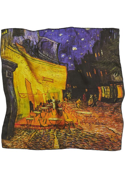 %100 Ipek Bandana FULAR(55X55 Cm) -Vincent Van Gogh(Cafeler Sokağı)
