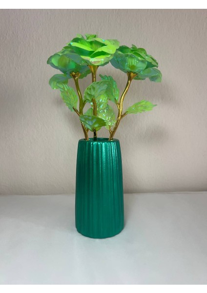 Zümrüt Vazo, Dekoratif Vazo, Kuru Çiçek Vazo, Bohem Büyük Boy Çizgili Vazo, Yeşil Vazo