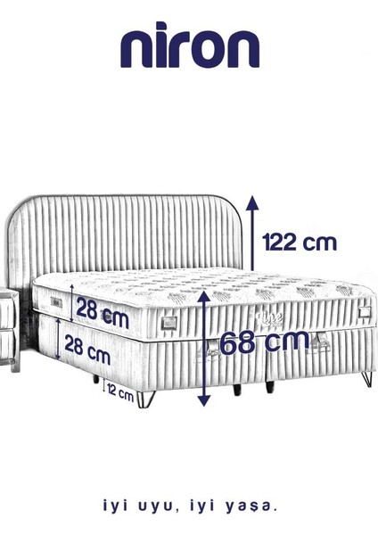 Line Visco Lüks Yatak Baza ve Başlık Seti 100x200 cm Tek Kişilik Yatak, Baza ve Başlık Takımı Krem