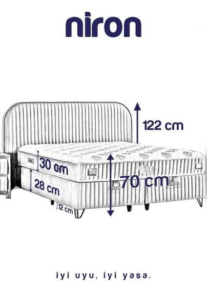 Line Visco Lüks Yatak Baza ve Başlık Seti 200x200 cm Çift Kişilik Yatak Baza Başlık Takımı Koyu Gri