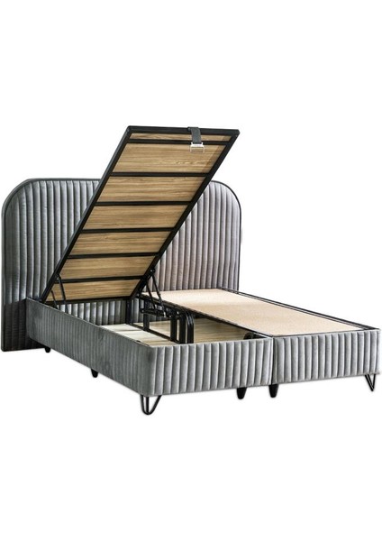 Line Visco Lüks Baza ve Başlık Seti 180X200 cm Çift Kişilik Baza ve Başlık Takımı Koyu Gri Babyface
