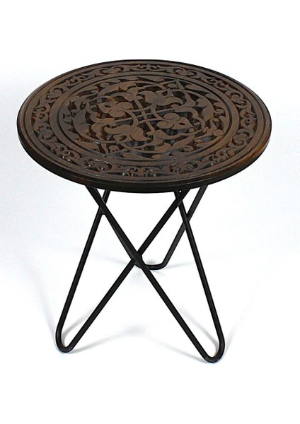 Ahşap Oymalı Yuvarlak Sehpa 40 cm