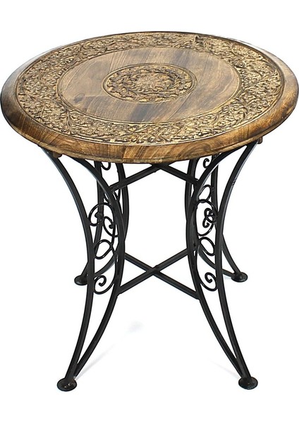 Eskitme Ahşap Ferforje Yuvarlak Sehpa 53 x 53 x 55 cm . fiyatları