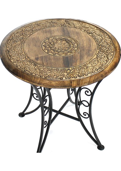 Eskitme Ahşap Ferforje Yuvarlak Sehpa 53 x 53 x 55 cm . fırsatları