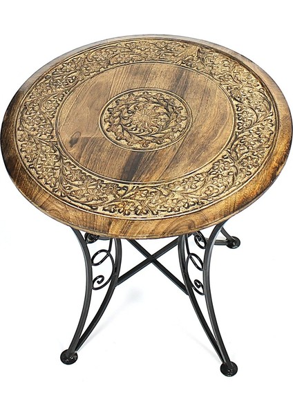 Eskitme Ahşap Ferforje Yuvarlak Sehpa 53 x 53 x 55 cm . indirimleri
