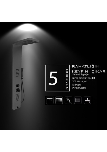 Victoria Metalik Füme Premium Şelaleli Masajlı Duş Paneli - Dikey Jakuzi - Robot Duş - El Duşu fırsatları