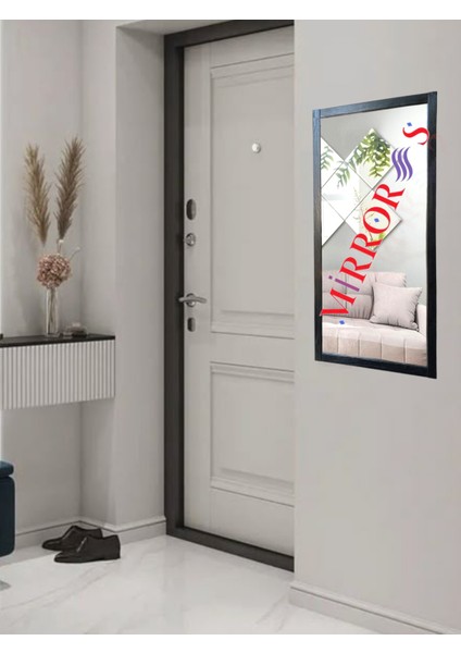 Ahşap Çerçeve Siyah Ayna Duvar Hol Boy Ayna 100 x 50 cm