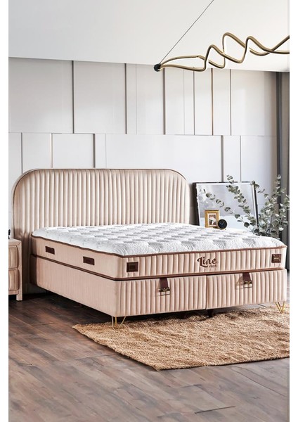 Line Visco Yatak 120 x 200 cm Tek Kişilik 28 cm Visco Süngerli Yaylı Lüks Yatak Orta Sert Krem Kumaş