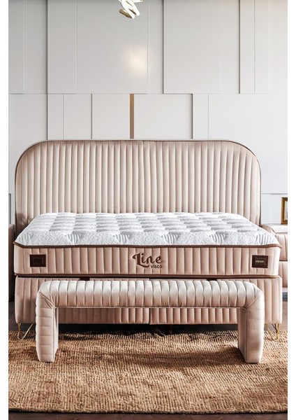 Line Visco Yatak 120 x 200 cm Tek Kişilik 28 cm Visco Süngerli Yaylı Lüks Yatak Orta Sert Krem Kumaş