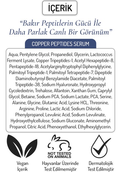 Bakır Peptit Serumu %3 Copper Peptit Dolgunlaştırıcı Bariyer Onarıcı Serum 30ml