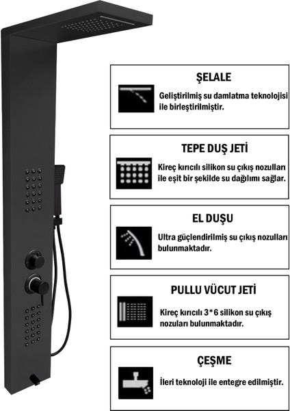 Victoria Antrasit Gri Premium Şelaleli Masajlı Duş Paneli - Dikey Jakuzi - Robot Duş - El Duşu fiyatları