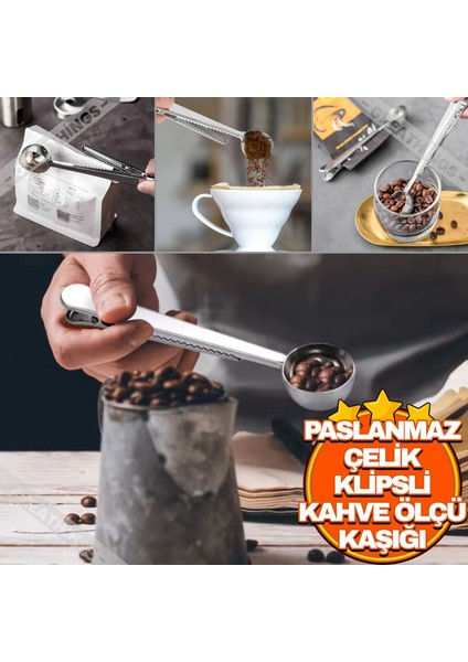 1 Adet Kahve Kaşığı Paslanamaz Çelik Klipsli Kahve Ölçü Kaşığı | Çok Fonksiyonlu Kahve Kepçe Klipsi