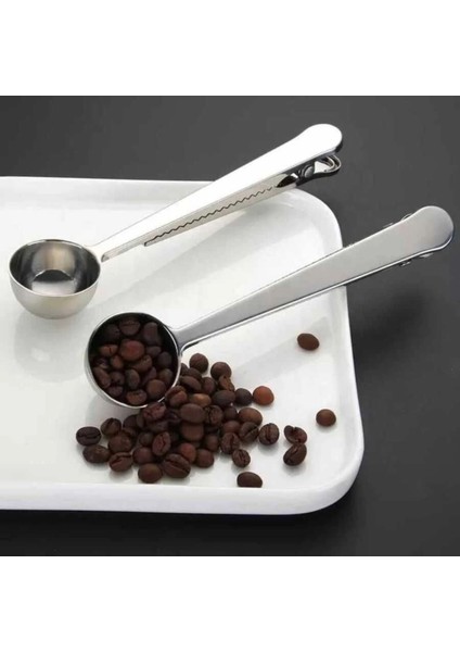 1 Adet Kahve Kaşığı Paslanamaz Çelik Klipsli Kahve Ölçü Kaşığı | Çok Fonksiyonlu Kahve Kepçe Klipsi