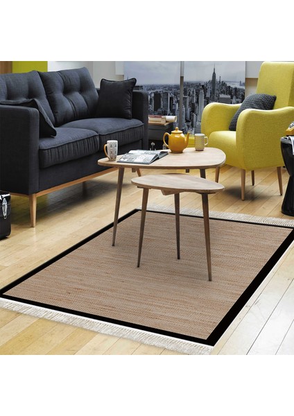 Kaymaz Dijital Mutfak & Salon Halı Toprak Saçaklı Dokuma E5001 Kahve Bej