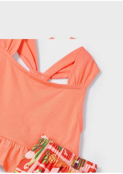 Kız Çocuk Baskılı Şort ve Tişört Takımı 3215 Turuncu modelleri