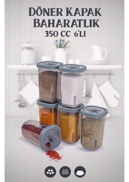 Döner Kapaklı Baharatlık Seti 350 cc 6'lı Baharatlık