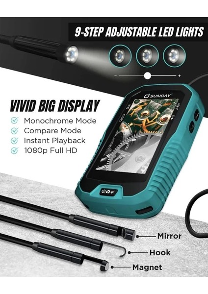 1080P Işıklı Endoskop Borescope Muayene Kamerası Cyan /mavi