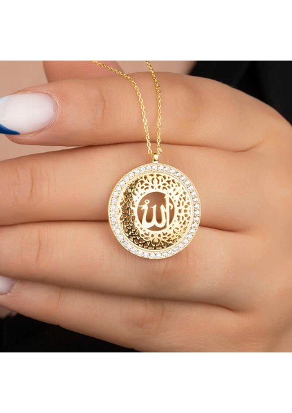 Gümüş Gold Allah Yazılı Kadın Kolye modelleri