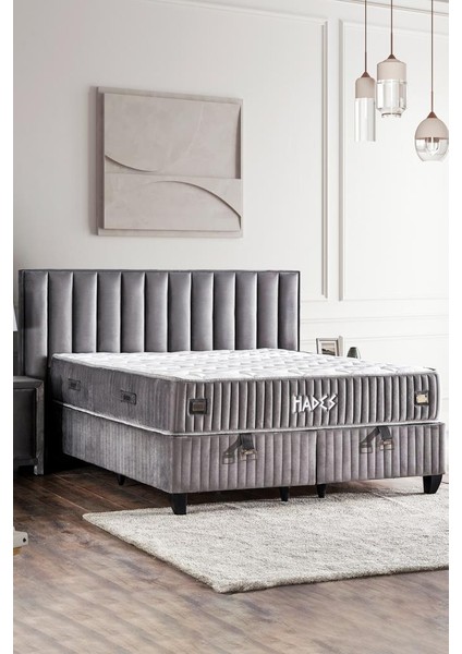 Hades Yatak 100X200 cm Tek Kişilik 30 cm Kalınlığında Paket Yaylı Lüks Yatak Orta Sert Gri Kumaş