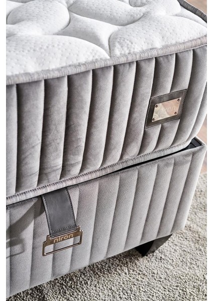 Hades Yatak 100X200 cm Tek Kişilik 30 cm Kalınlığında Paket Yaylı Lüks Yatak Orta Sert Gri Kumaş