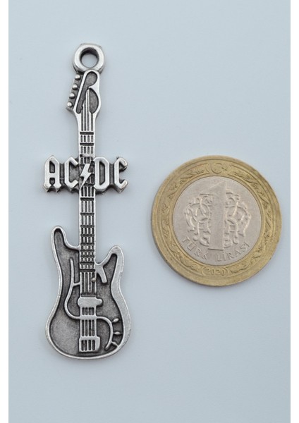 Ac/dc Elektro Gitar Örme Zincir Kolye - Gümüş Kaplama - Erkek Kadın Kolye - NO:1559
