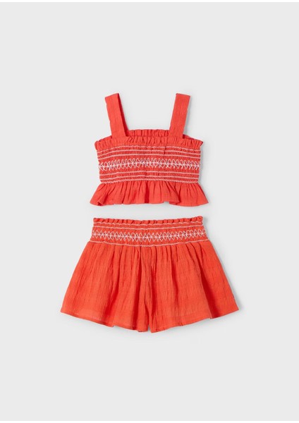 Kız Çocuk Petek Üst ve Şort Takımı 3216 Kırmızı modelleri