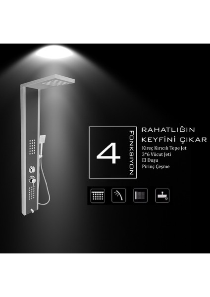 Çift Renk (Silver Gri-Metalik Füme) Masajlı Duş Paneli - Dikey Jakuzi - Robot Duş - El Duşu - Lüx fırsatları