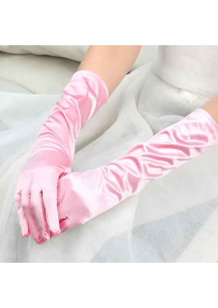 Uzun Boy Ekstra Parlak Saten Eldiven Pembe Renk (Lisinya) - 389614-1453