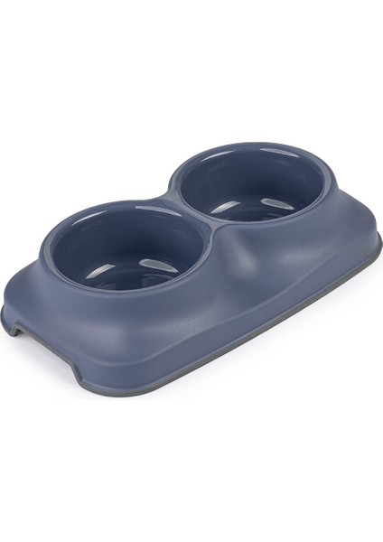 Kedi Köpek İkili Mama ve Su Kabı (0,4 0,4 lt) Silikon Kaydırmaz Taban Lacivert/mavi