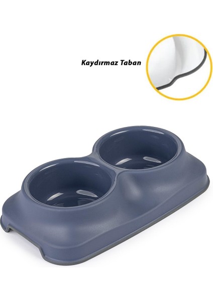 Kedi Köpek İkili Mama ve Su Kabı (0,4 0,4 lt) Silikon Kaydırmaz Taban Lacivert/mavi indirimleri