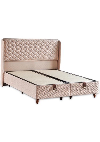 Baklava Lüks Baza ve Başlık Seti 100X200 cm Tek Kişilik Metal Baza ve Başlık Takımı Krem Kumaş